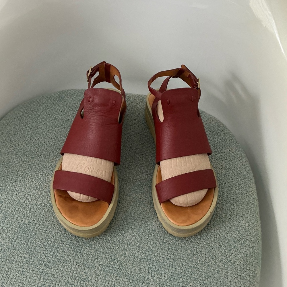 See By Chloe Burgundy Leather Sandals. Size 38